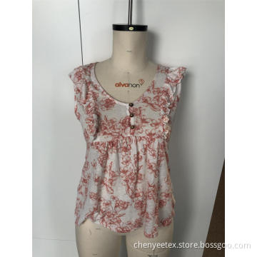 Floral vest with round neck